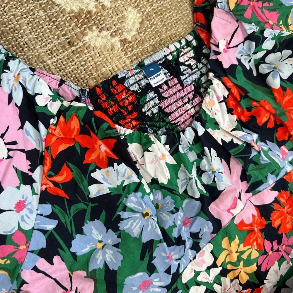 New Old Navy Women's Multicolor Floral Puff Sleeve Blouse Women’s Size XL